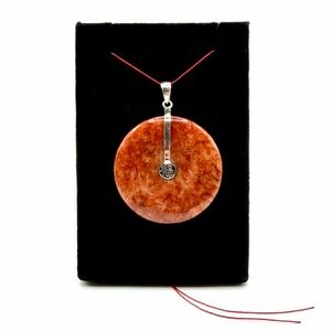 Elegant Sterling Silver 福 (Blessing) Red Jade Pendant